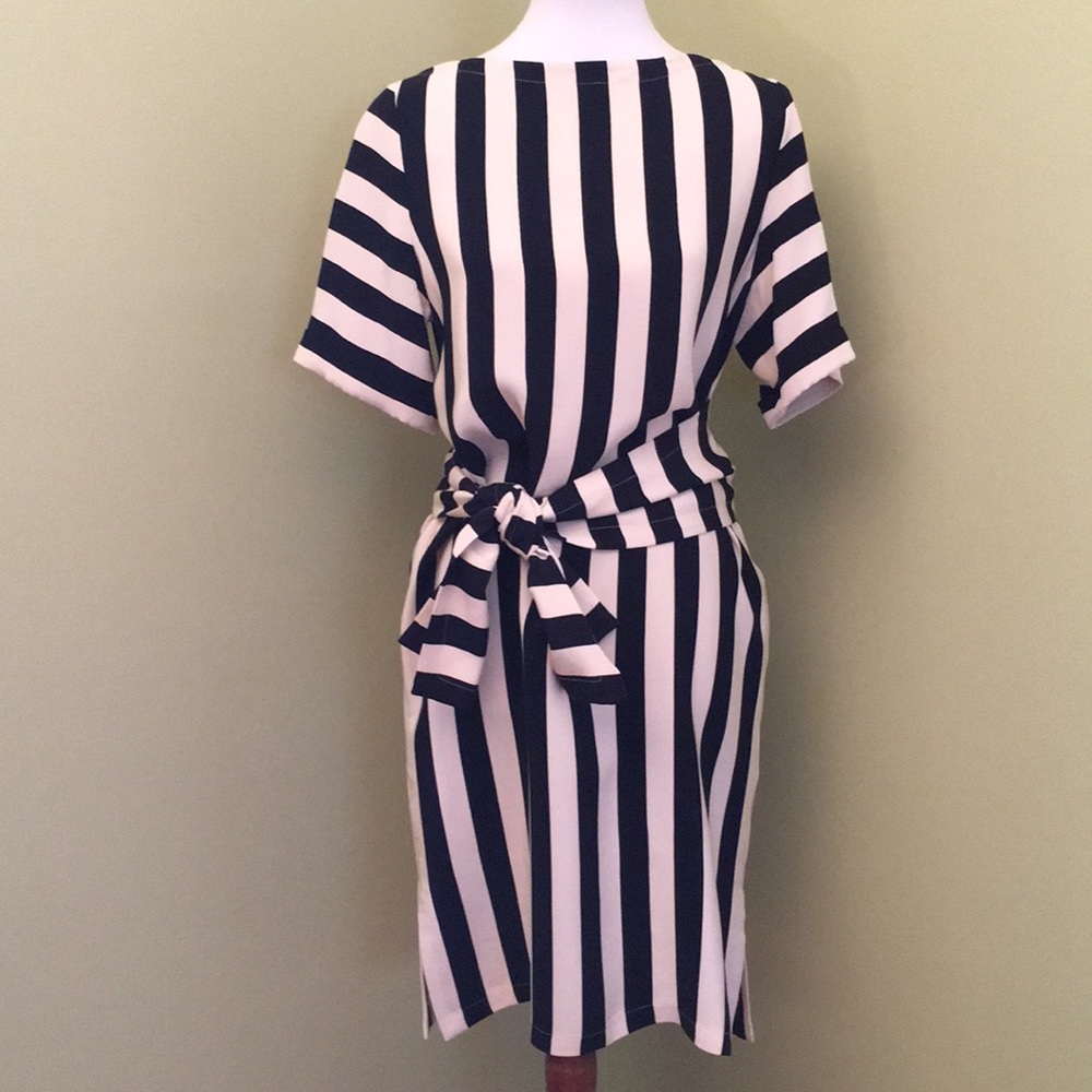 BCBGMazAzaria Silk Dress in Black & Ivory Striped